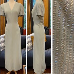 Stunning Vintage Rimini Mint Beaded Short Sleeve Evening Gown